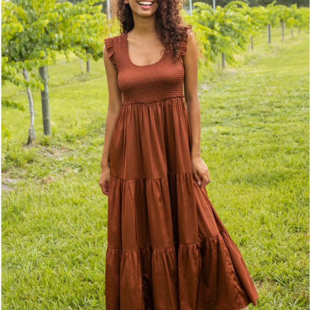 Natural Life Olivia Smocked Maxi Dress in Rust (Size M) - NWT
